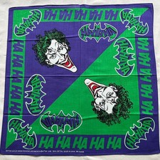 Vintage Bandana Cotton Blue Green Joker Laughs HAHAHA Handkerchief Kerchief 22"