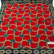 Tiffany Co Silk 100 Scarf Red Navy Gold Chain Pattern 34" Square Made Italy