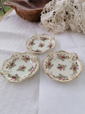 3 Vintage Rosenthal Moliere Moosrose Tellerchen Gebäck Goldrand Porzellan
