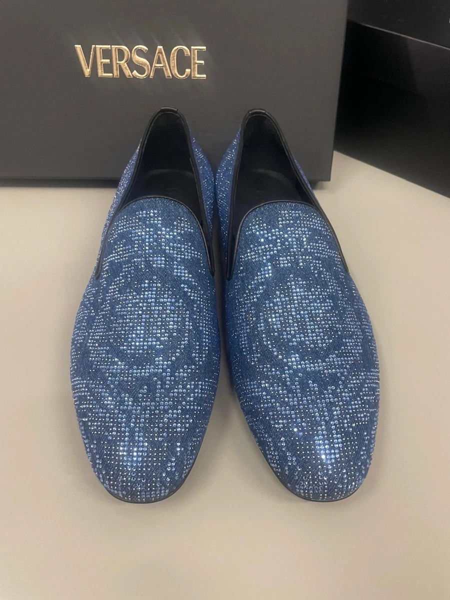 Zapatillas para esmoquin para hombre MOCASSINI VERSACE adornadas con piedra azul 43