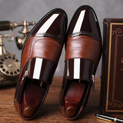 Men's Classic Pointed Toe Casual Shoes Business Slip on Leather Office Shoes
