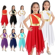 Girls Ballet Praise Modern Lyrical Dance Dress Metallic Asymmetrical Hem Dress
