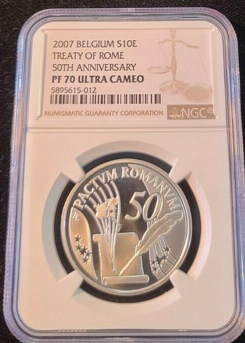 2007 BELGIUM SILVER 10 EURO TREATY OF ROME ANNIV NGC PF 70 ULTRA CAMEO PERFECT - Picture 3 of 3