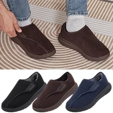 FitVille Mens Diabetic Shoes Extra Wide Width Winter Warm Slippers w/ Fur Lining