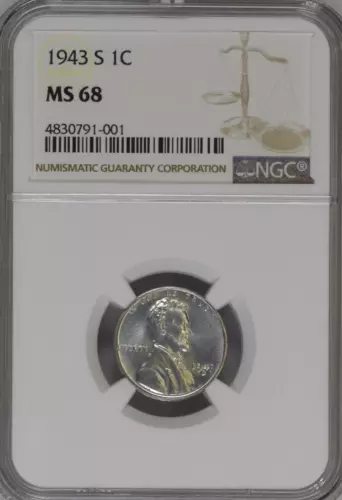 1943-S 1c Lincoln Steel Wheat Cent - NGC MS68