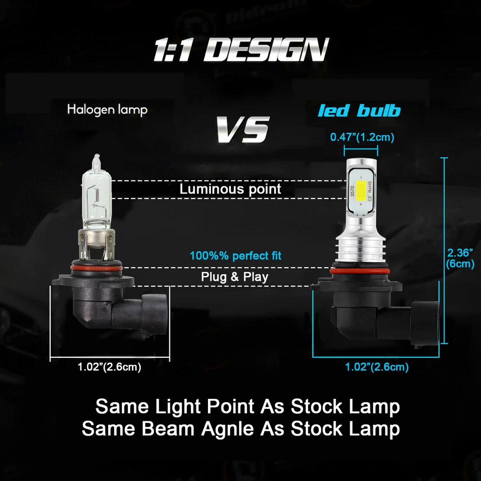 For GMC Sonoma 1997 1998-2004 4Pcs LED Headlights High Low Beam Bulbs Kit 6000K - Image 2 of 4