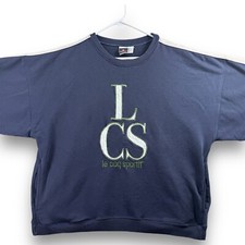 Le Coq Sportif Logo Sweatshirt L Large Navy Blue Striped 90s Embroidered