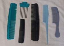 Vintage Goody Hair Combs Lot Of 6 Stylist Barber USA Turquoise Black Blue Grey