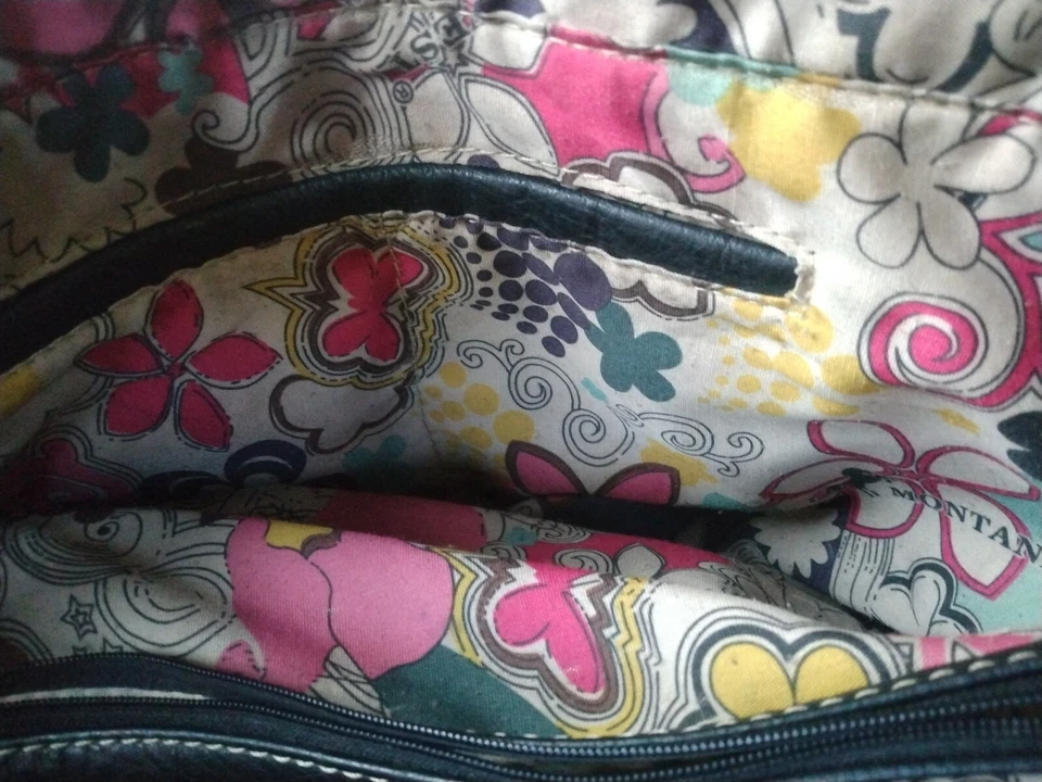 Montana West Black Double Handled Large Purse Colorful Stiched Cross Studded  - Image 4 of 4