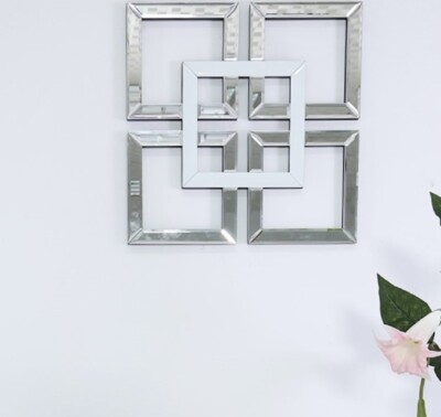 Quadratisch verspiegelte Wandkunst Spiegel geometrisches Glas abgeschrägtes Dekor weiß 40x40cm
