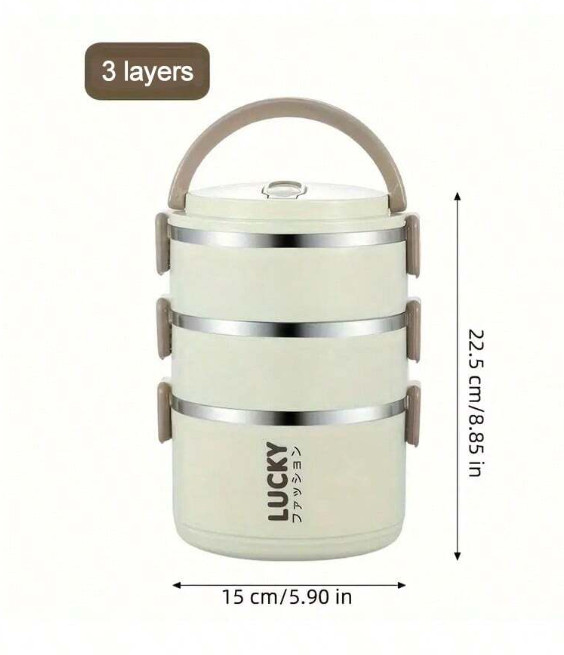 1 Pc Stainless Steel 3-Layer Insulated Bento Lunch Box Thermal Food Container