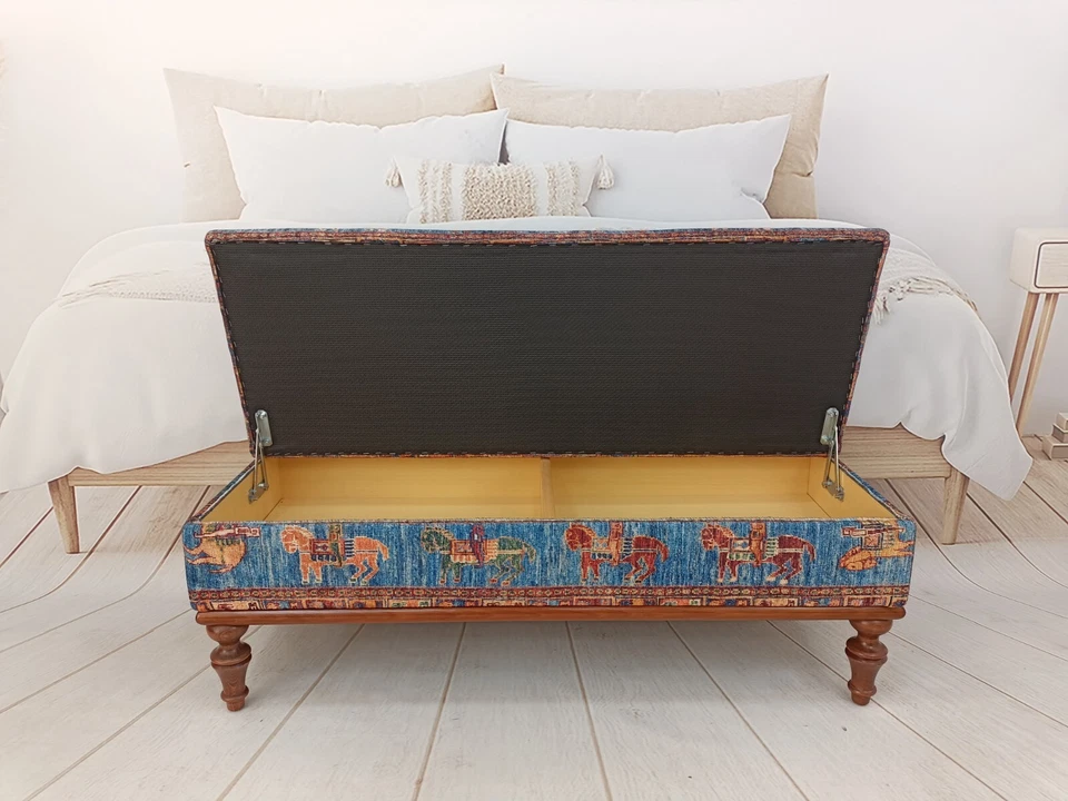 Handmade furniture, Hidden storage, Ottoman bench, Bohemian bench, Footstool - Image 4 of 4
