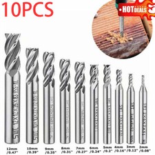 10Pcs 4 Slot Flute End Mill Cutter Drill Bit CNC Milling Tool HSS Straight Shank