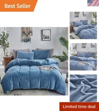 Blue Fluffy Comforter Set Full 3Pcs Lake Blue Velvet Bedding Comforter Sets D...