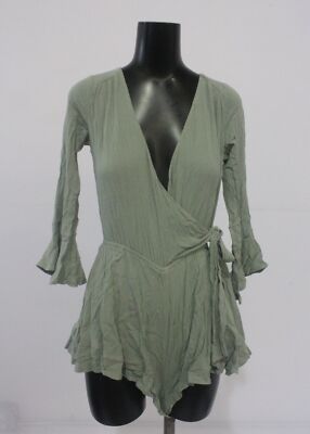 Showpo Women's L/S Tie Waist Sunday Breeze Ruffle Playsuit CL8 Sage Size US:0 