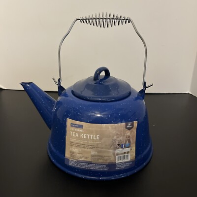 STANSPORT 10955 ENAMEL TEA KETTLE 3 QT STAINLESS STEEL CAMPING