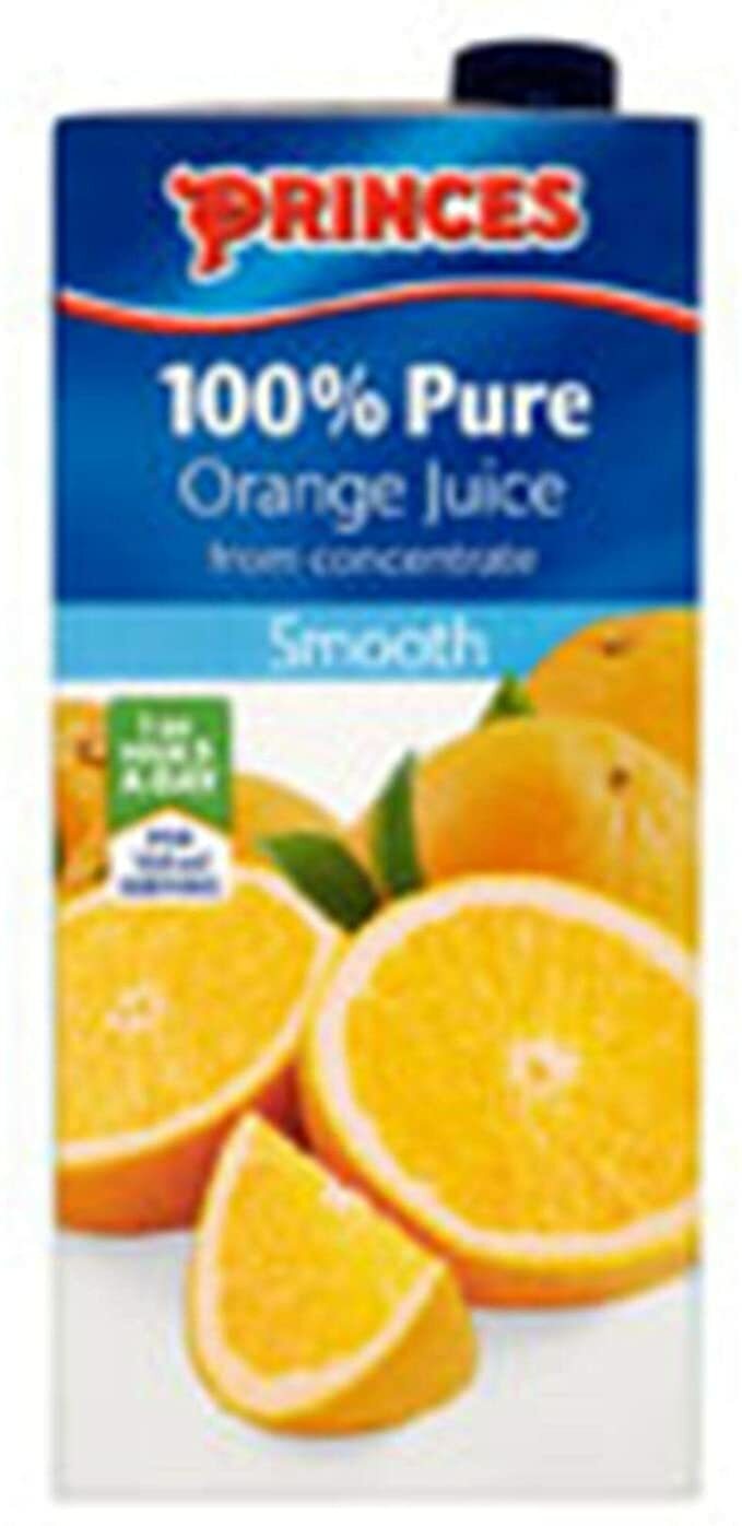 Princes 100 Pure Orange Juice from Concentrate Smooth 1 Litre (Pack of