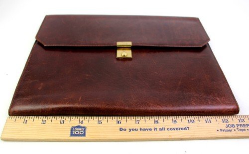 VINTAGE BROWN GENUINE LEATHER THREE COMPARTMENTS CLASP DOCUMENT PAPER ORGAIZER - Picture 12 of 12