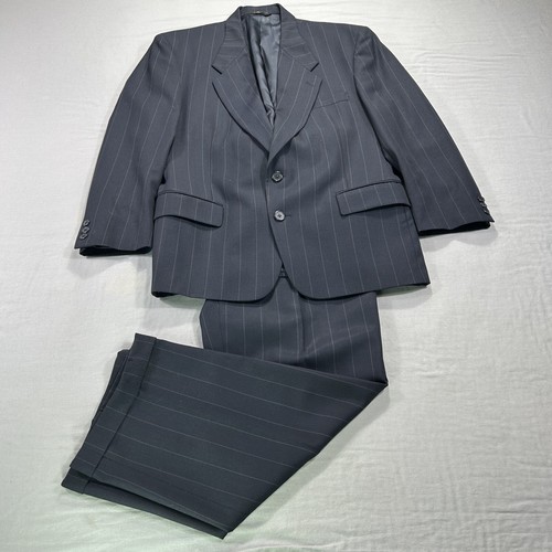 VINTAGE Givenchy 2 Teiler Anzug Herren blau gestreift Wolle Blazer 44R Hose 30x28 *
