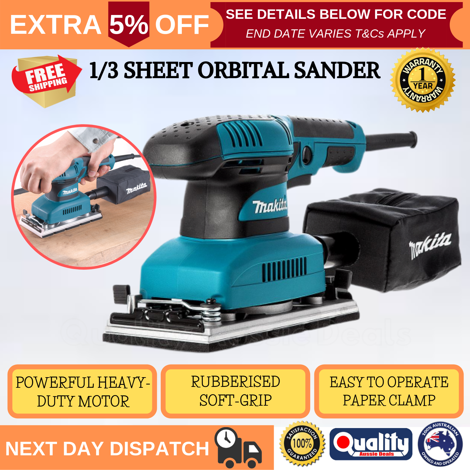 Makita 1/3 Sheet Finishing Sander 190w Orbital Sander B03710X Powerful SoftGrip 88381604123 eBay