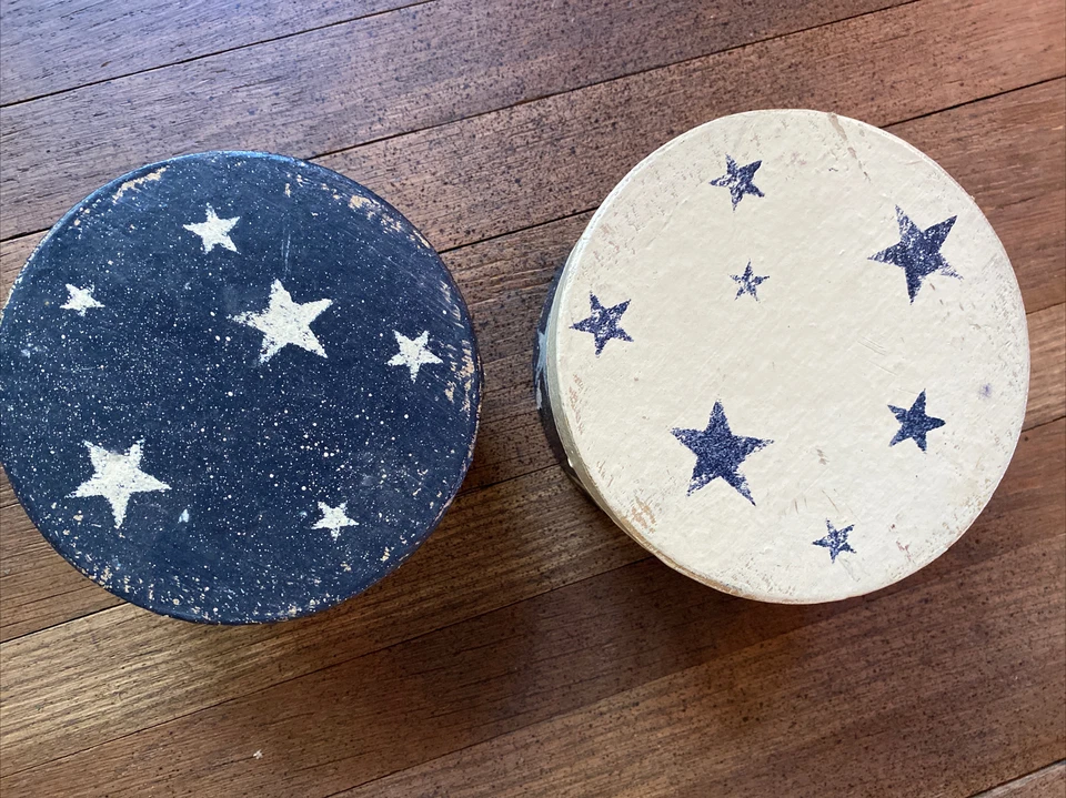 Shaker Style Nesting Boxes Folk Art Lot Of 2 Farmhouse Style Americana Cardboard - Image 3 of 4