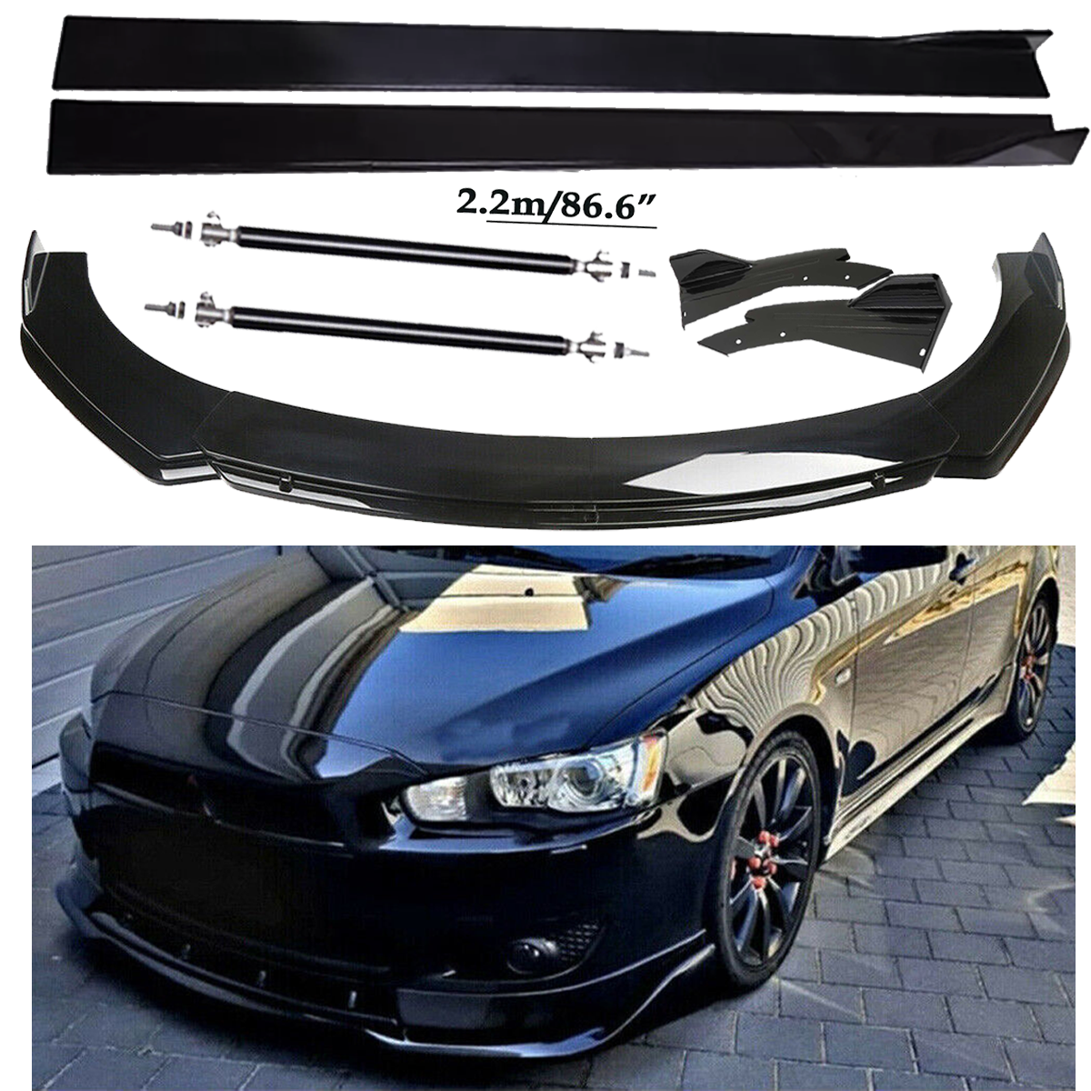 Front Bumper Lip Spoiler Diffuser Splitter Rear Side Skirt For Mitsubishi S