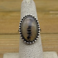 Vintage Sterling Silver Oval Agate Ring Size 6.75
