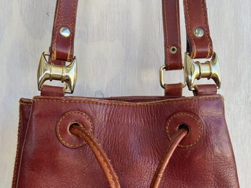 VNTG Joop Chestnut Brown Leather Two Strap Bucket Shoulder Bag Divider & Pockets - Picture 12 of 14