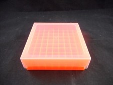 USA Scientific Plastic 81 Tube Rack 13 x 13 x 26mm Cell w/ Lid Orange 2381-5048