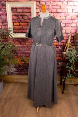 Vintage orig 70er Schlager Abendkleid DIVA Kleid silber Glitzer Lurex 48