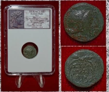 Ancient Greek Coin SYRACUSE Sicily Roman Rule Wreath On Reverse Bronze