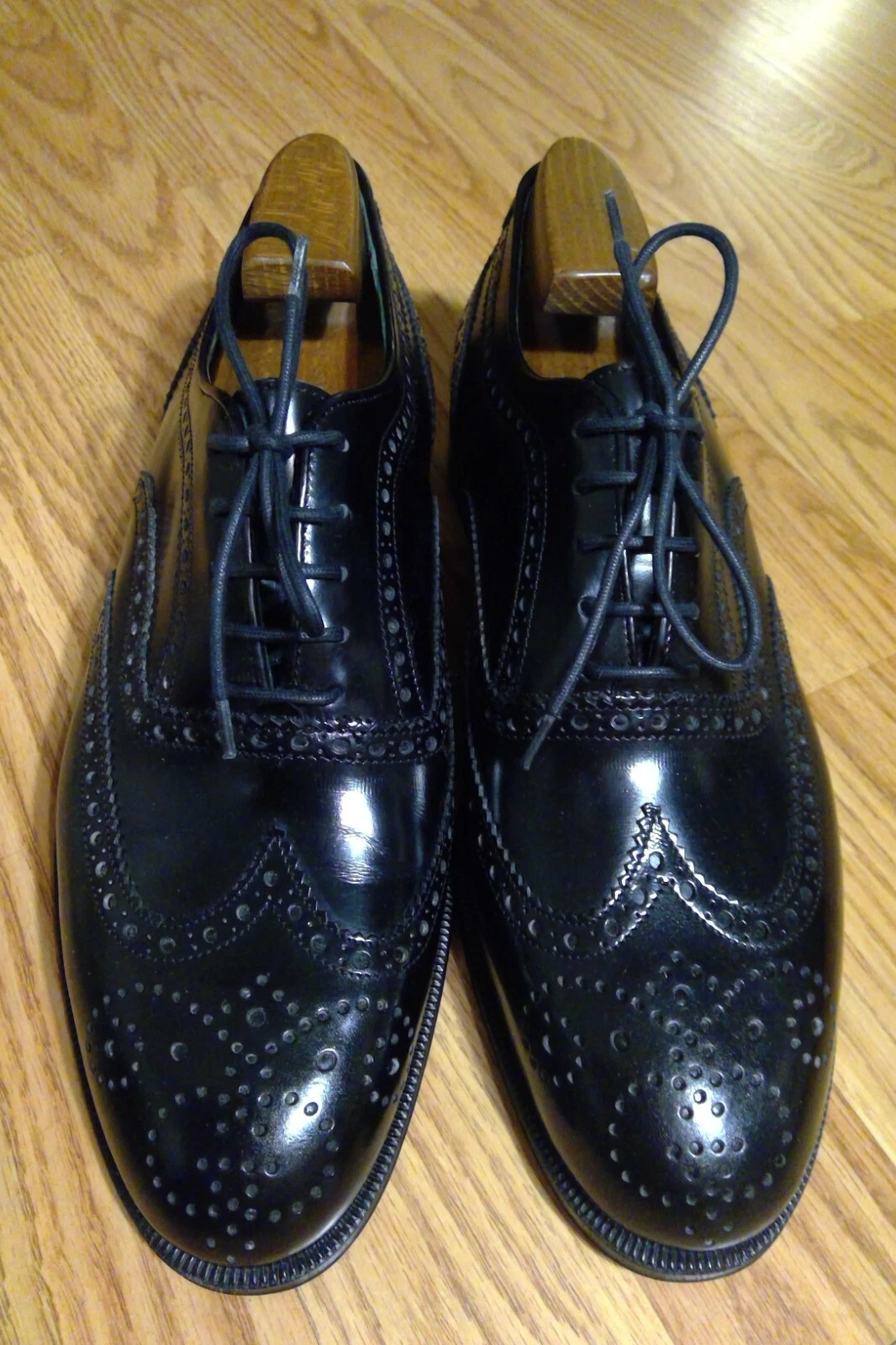 VINTAGE GUCCI CORDOVAN CUIR NOIR BOUT D'AILE LACETS HOMME OXFORD 9 D