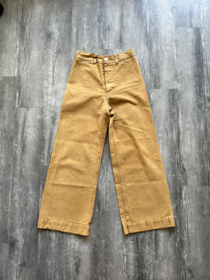 jesse kamm pants tobacco WOMENS JESSE KAMM SAILOR PANTS WIDE LEG TOBACCO YELLOW COTTON CANVAS CROP  SIZE S