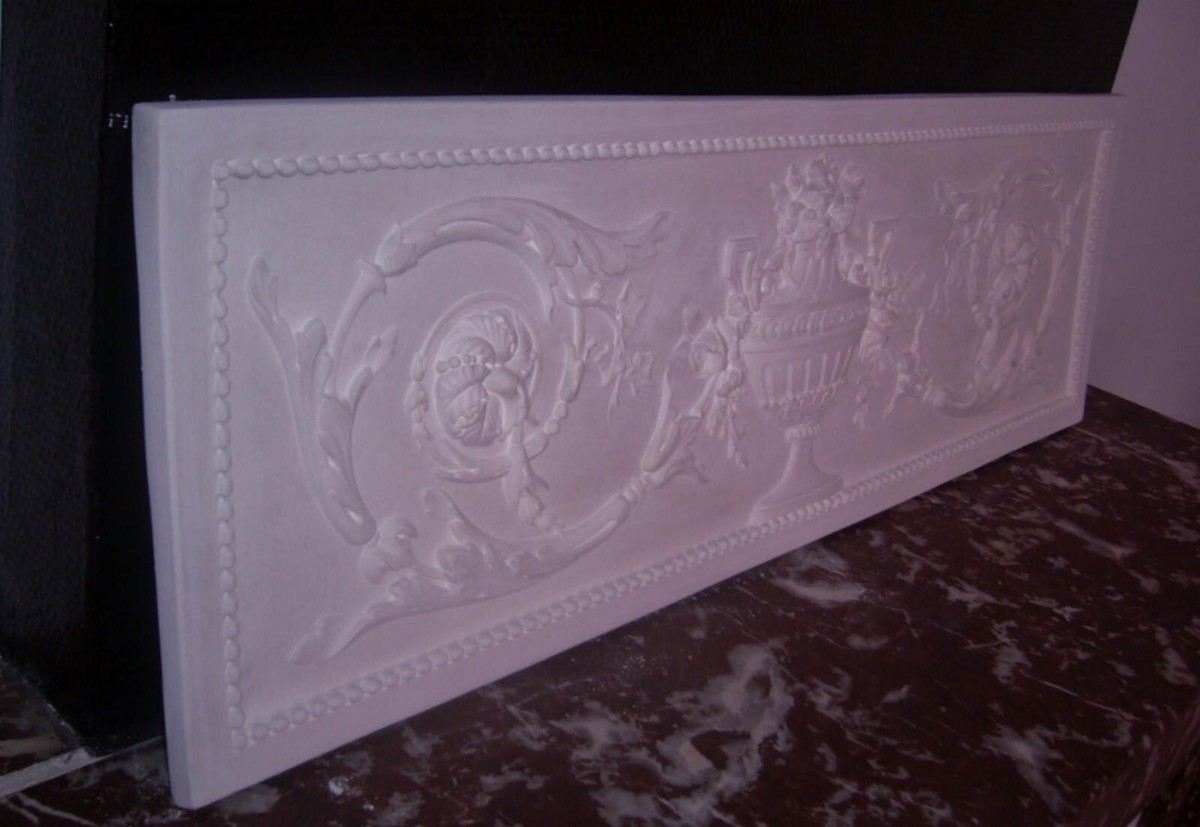 Fronton En Staff 100x31 Cm - Plâtre Renforcé Motif Floral - Neuf