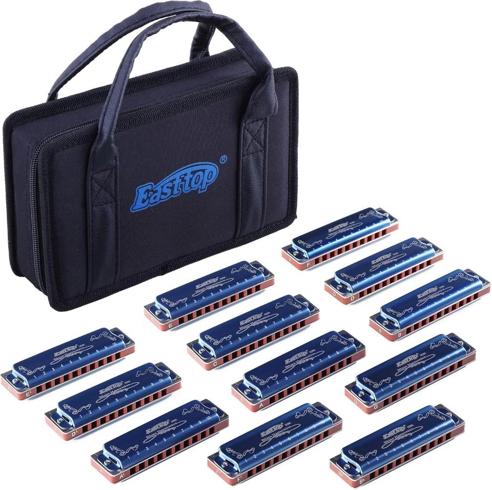 Portable Blues Harmonica Set of 12 - Professional Quality, Blue Case Included - Image 3 of 4