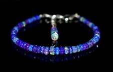 Natural Ethiopian Wello Fire Purple Opal Gemstone Faceted Beads 7"Bracelet F1452