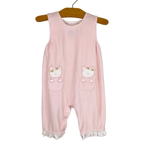 Vintage Fisher Price Romper One Piece Pink Velvet Velour Teddy Bears 6/9 Months