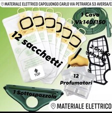 SACCHETTI FOLLETTO VK 140 150 12PZ+12 PROFUMI+2 FILTRI + SPAZZOLA + CAVO VORWERK
