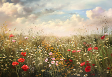Golden Meadow Wildflower Poster - Countryside Wall Art - 16x12/20x16/24x18/36x24