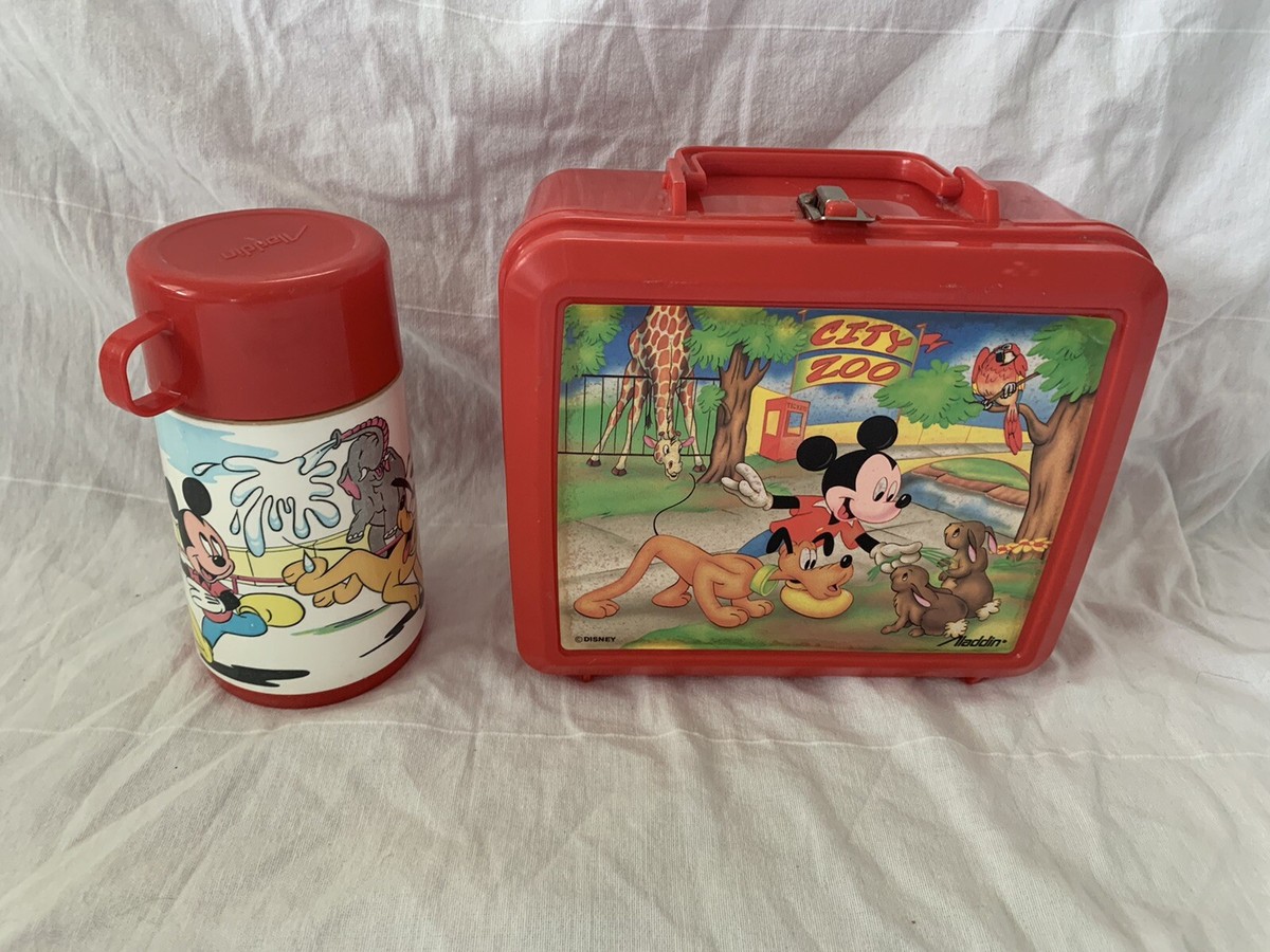 Vtg Aladdin Disney Mickey Mouse Pluto City Zoo Red Plastic Lunch