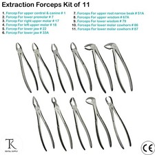 Dentaire Daviers -Tooth Extracting Upper & Lower Roots Surgery Forceps Kit Of 11