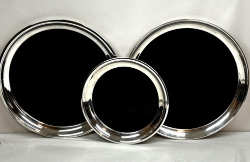 Gorham Silverplate Round Tray Set 3 Black MCM serving trays vintage