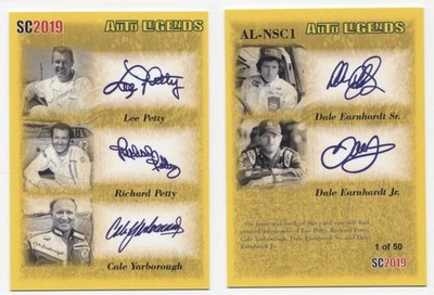 2019 SC2019 Petty Yarborough Earnhardt Sr Jr printed autograph gold /50
