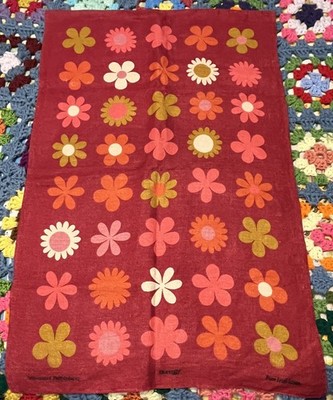 Dunmoy Pure Irish Linen Tea Towel Wine Retro Floral 19''x20''