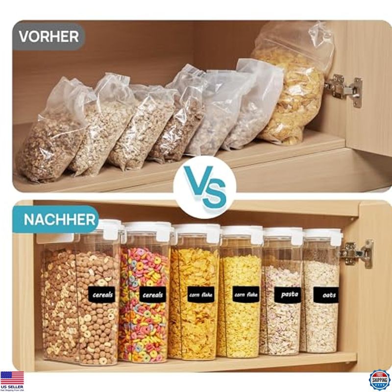 3 PCS Airtight Cereal Storage Containers, 135.2oz Plastic Dispenser with Lids