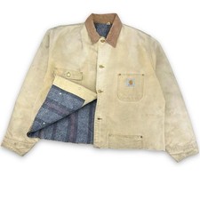 VTG Carhartt Cropped Detroit Style Michigan Chore Jacket, Tan/Brown, XL CB1079