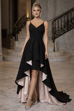 NWT Betsy Adam Black and Pink High Low Ruffle Formal Gown Size 4 Eveningwear