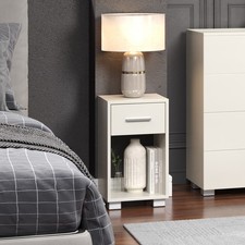 Image of Lido 1 Drawer Compact Bedside Cabinet, Gloss White Finish, Silver-Effect Handles