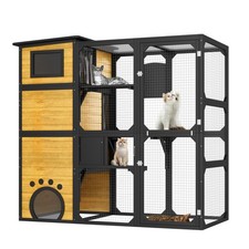 Cat Enclosure Large Outdoor Catio Wooden Cat House Weatherproof with Platforms
