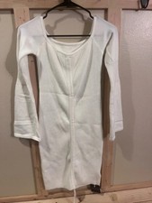 JOYFUNEAR White Rib Knit Mini Dress Off Shoulder Bell Sleeve NWT Womens Bodycon